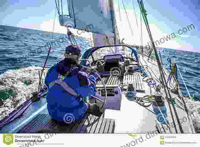 A Lone Sailor Stands On The Deck Of A Sailboat, Gazing Out At The Vast Ocean. Sailing Alone Around The World